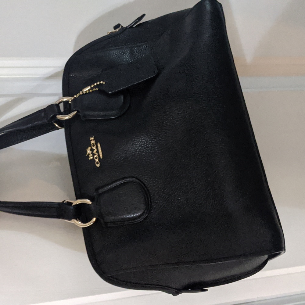 Coach Black Leather Dome Satchel with Gold Hardware
